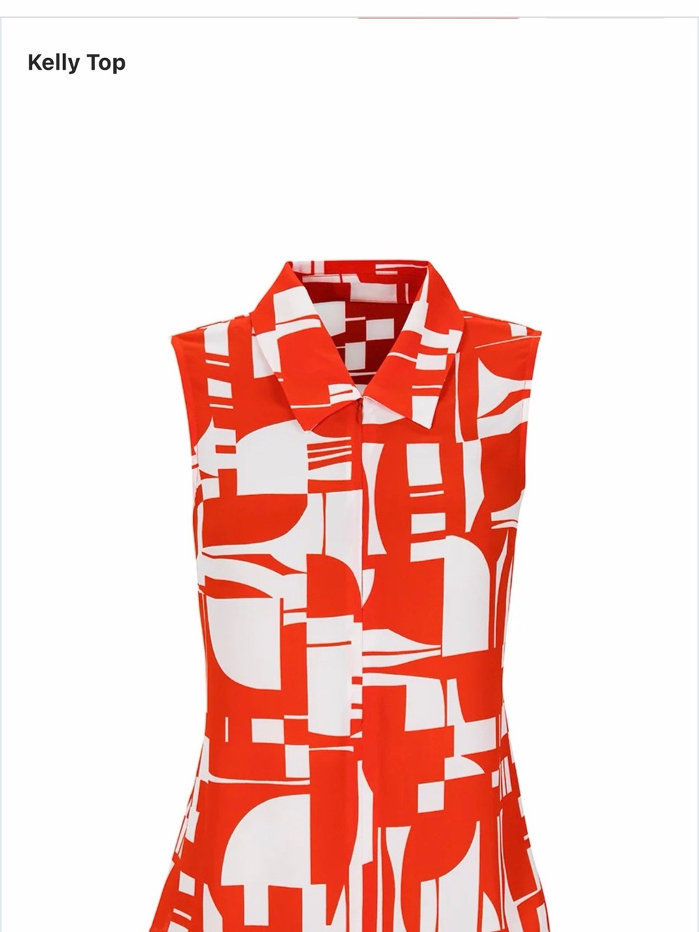 CAbi Orange & White Geometric Sleeveless Zipper-Down Kelly Top